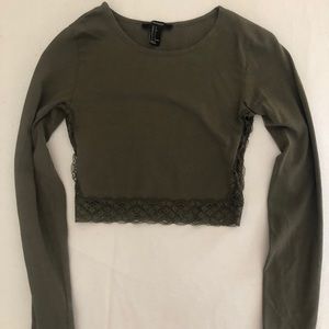 Forever 21 Army Green Lacy crop top